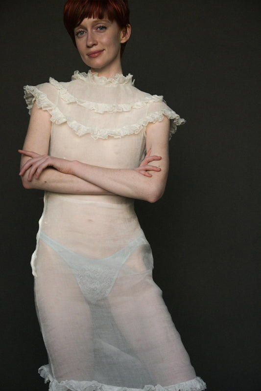 1930s white organdy tiered ruffle dress