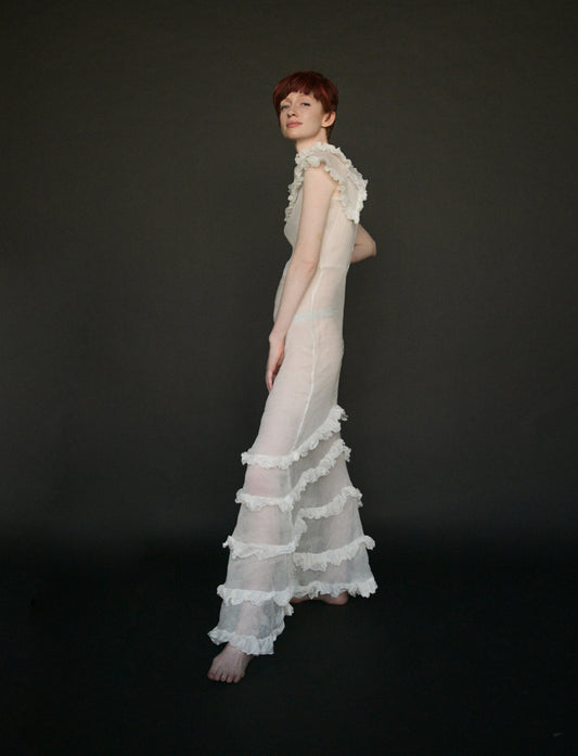 1930s white organdy tiered ruffle dress
