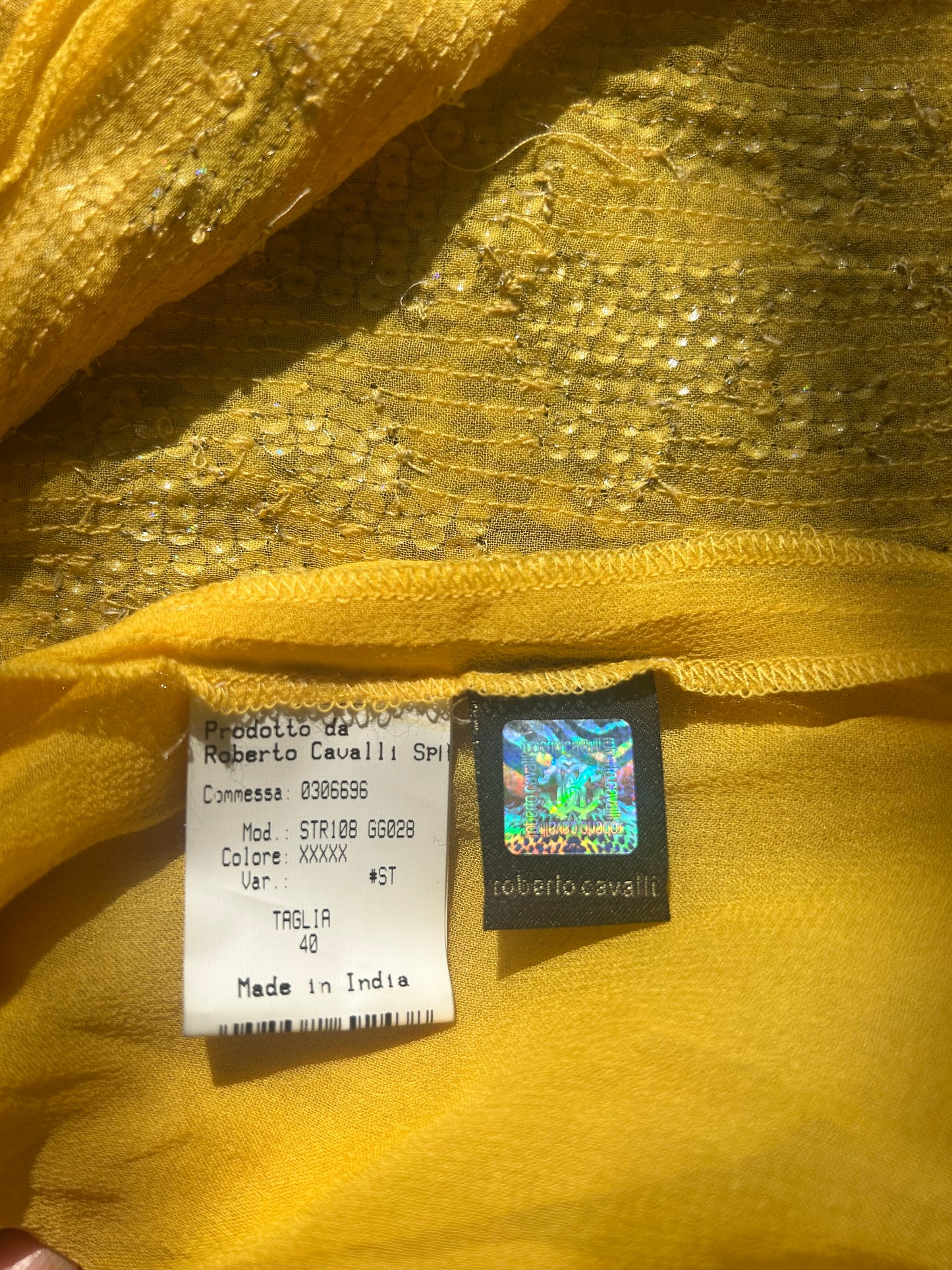 roberto cavalli canary yellow sequin bead mirror embellished dress