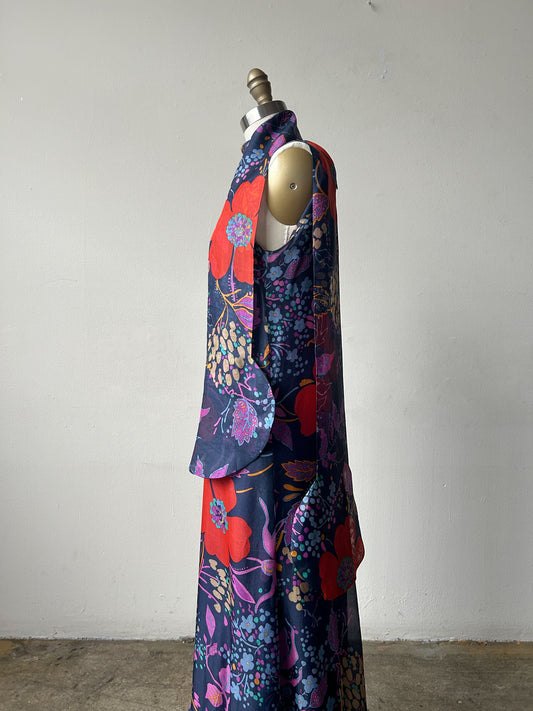 1960s pierre cardin floral circle scarf dress