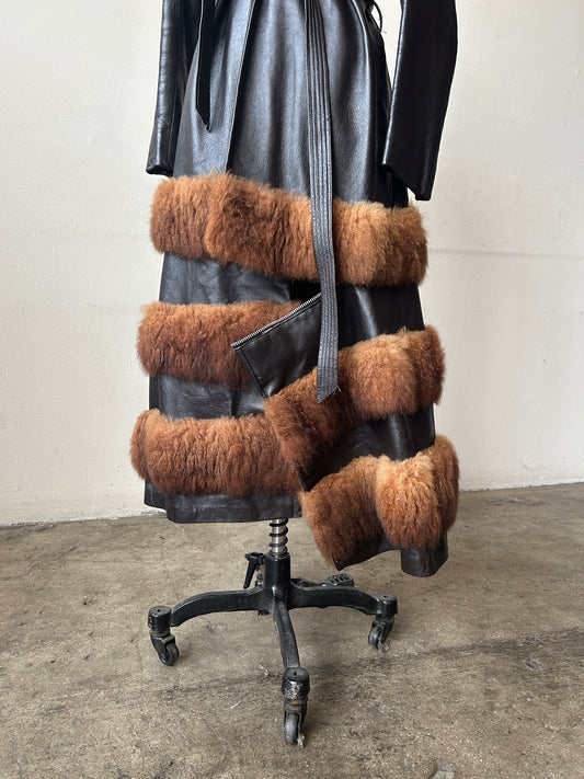 1970s brown leather tiered fur convertible coat