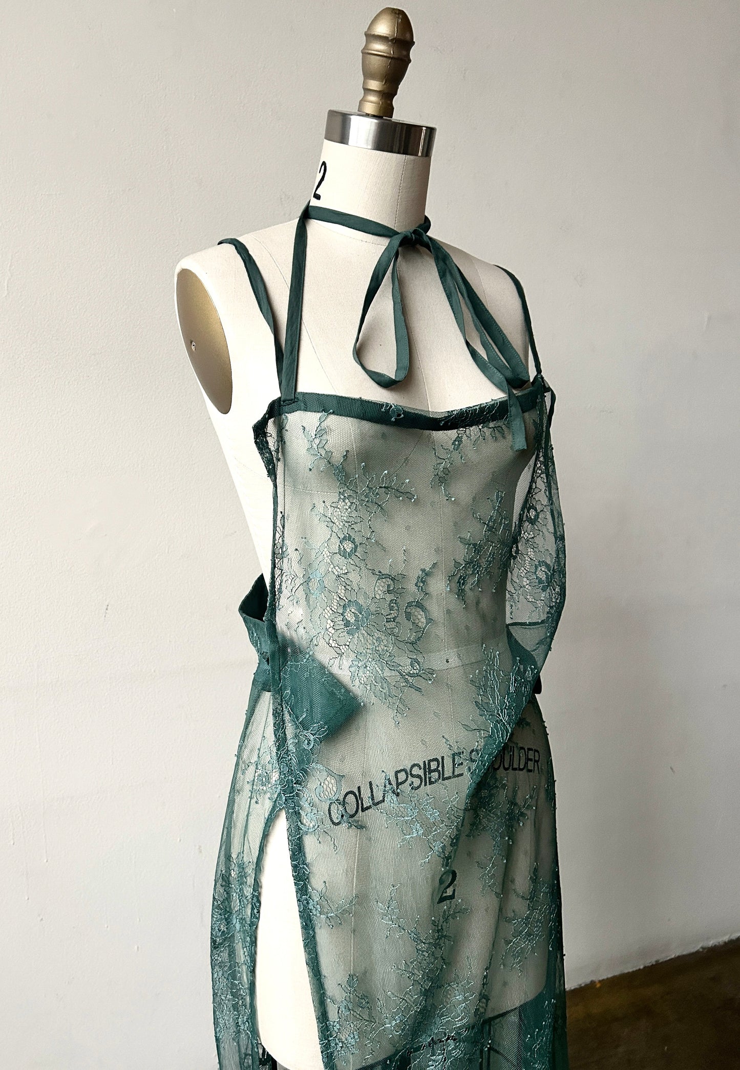 yohji yamamoto y's 2018 green lace wrap dress