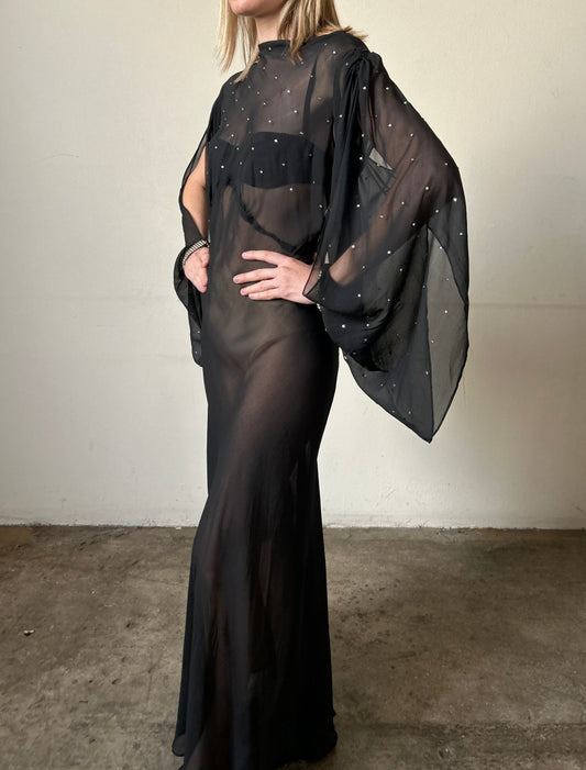 1930s rhinestone silk chiffon gown