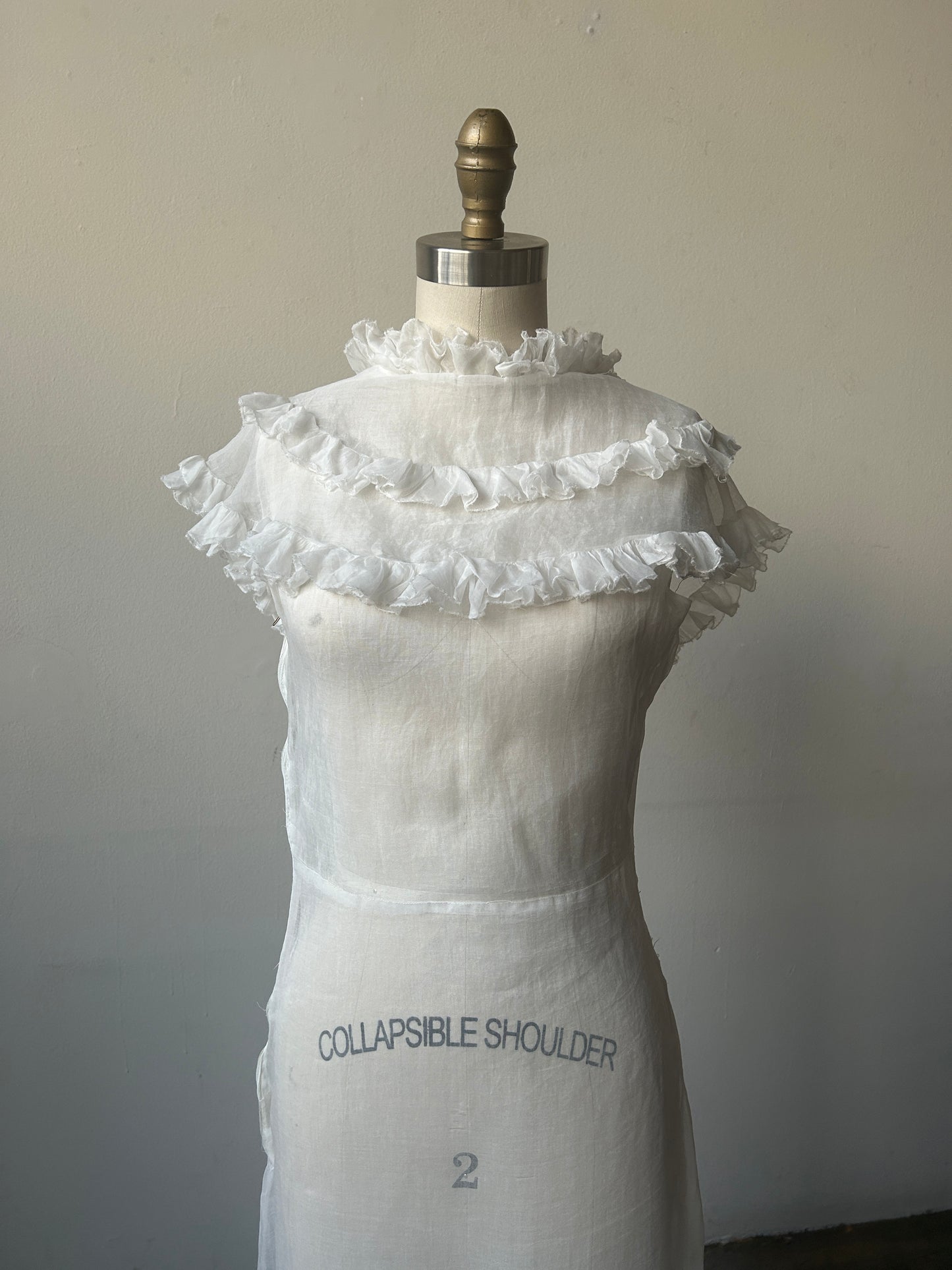 1930s white organdy tiered ruffle dress