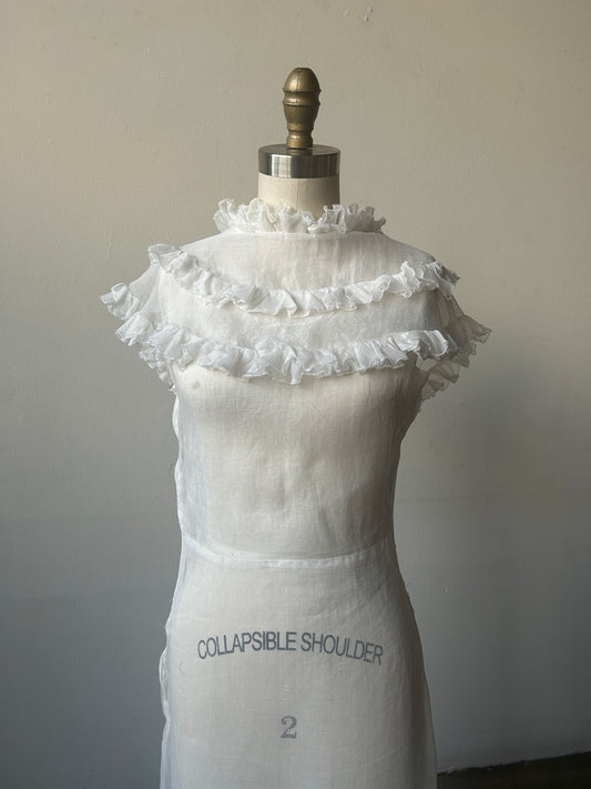 1930s white organdy tiered ruffle dress