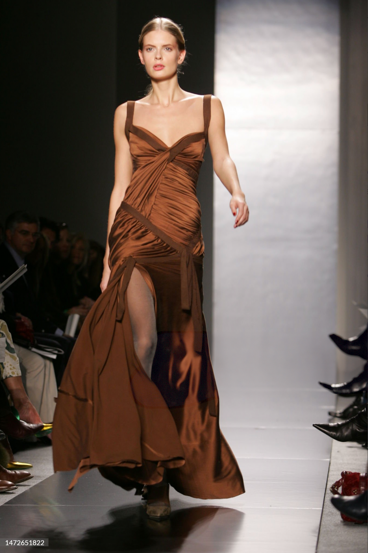 donna karan fall winter 2005 red ruched runway dress