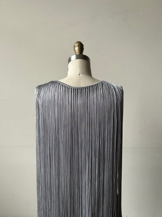 azzaro grey fringe rhinestone mini dress