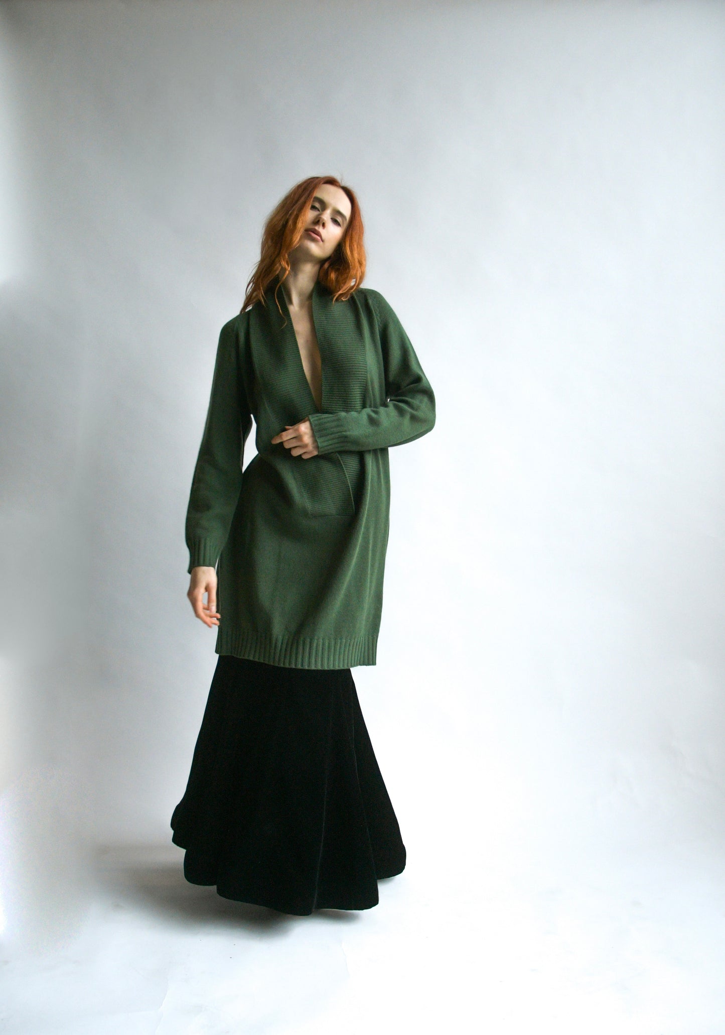 romeo gigli cashmere forest green deep v sweater dress