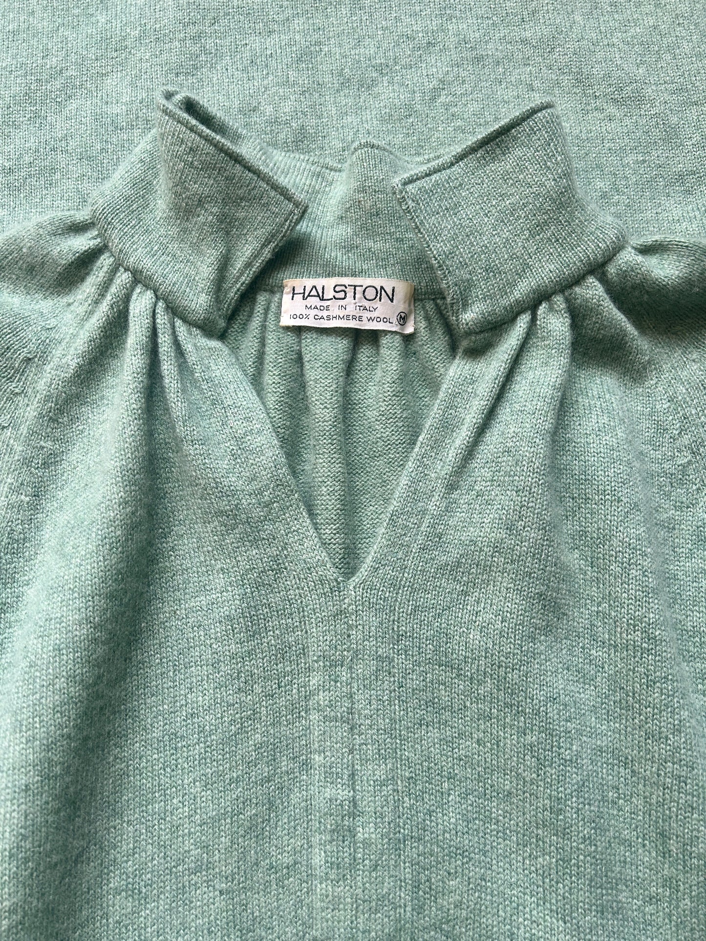1977 halston cashmere seafoam green caftan dress