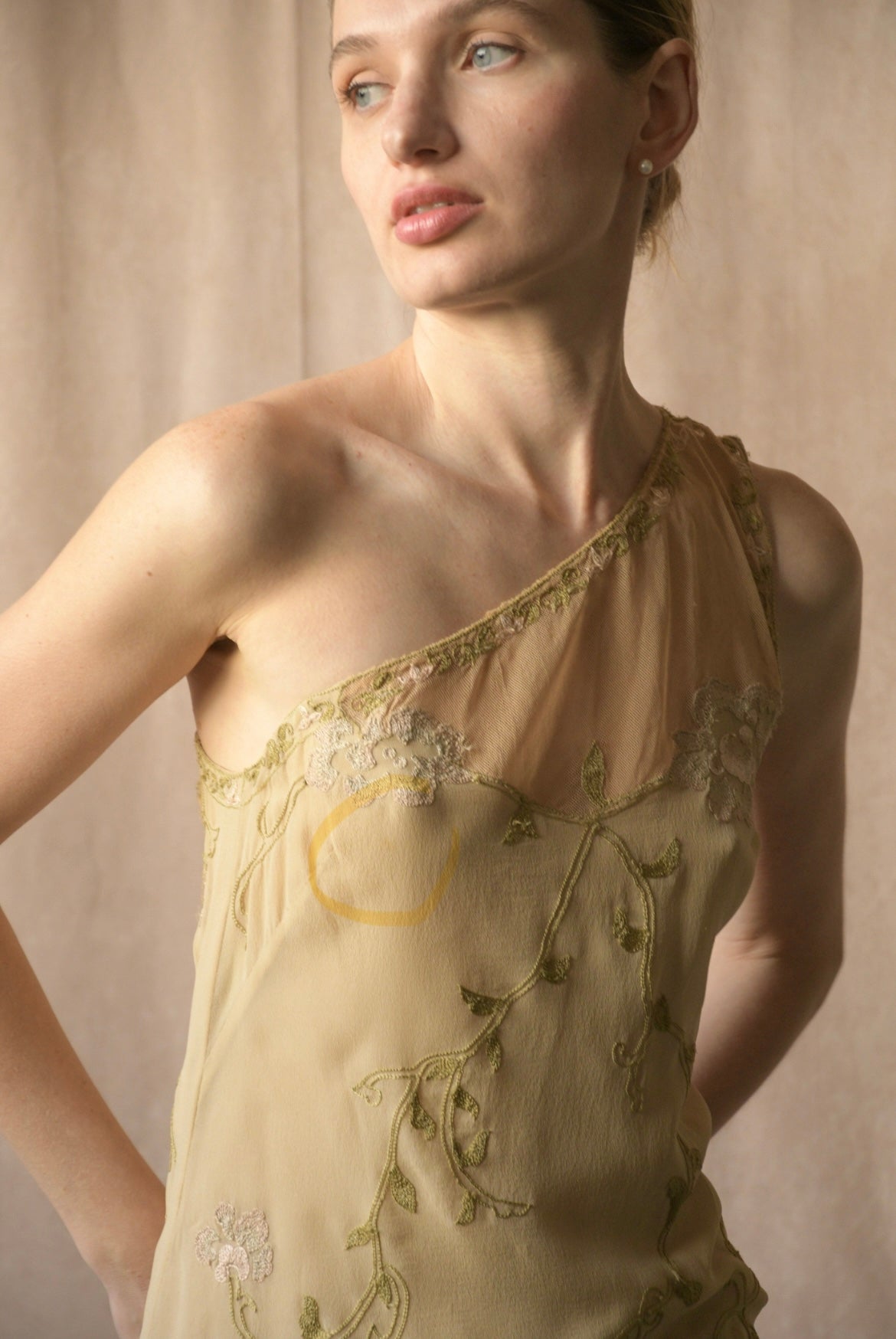 alberta ferretti floral vine embroidered silk top