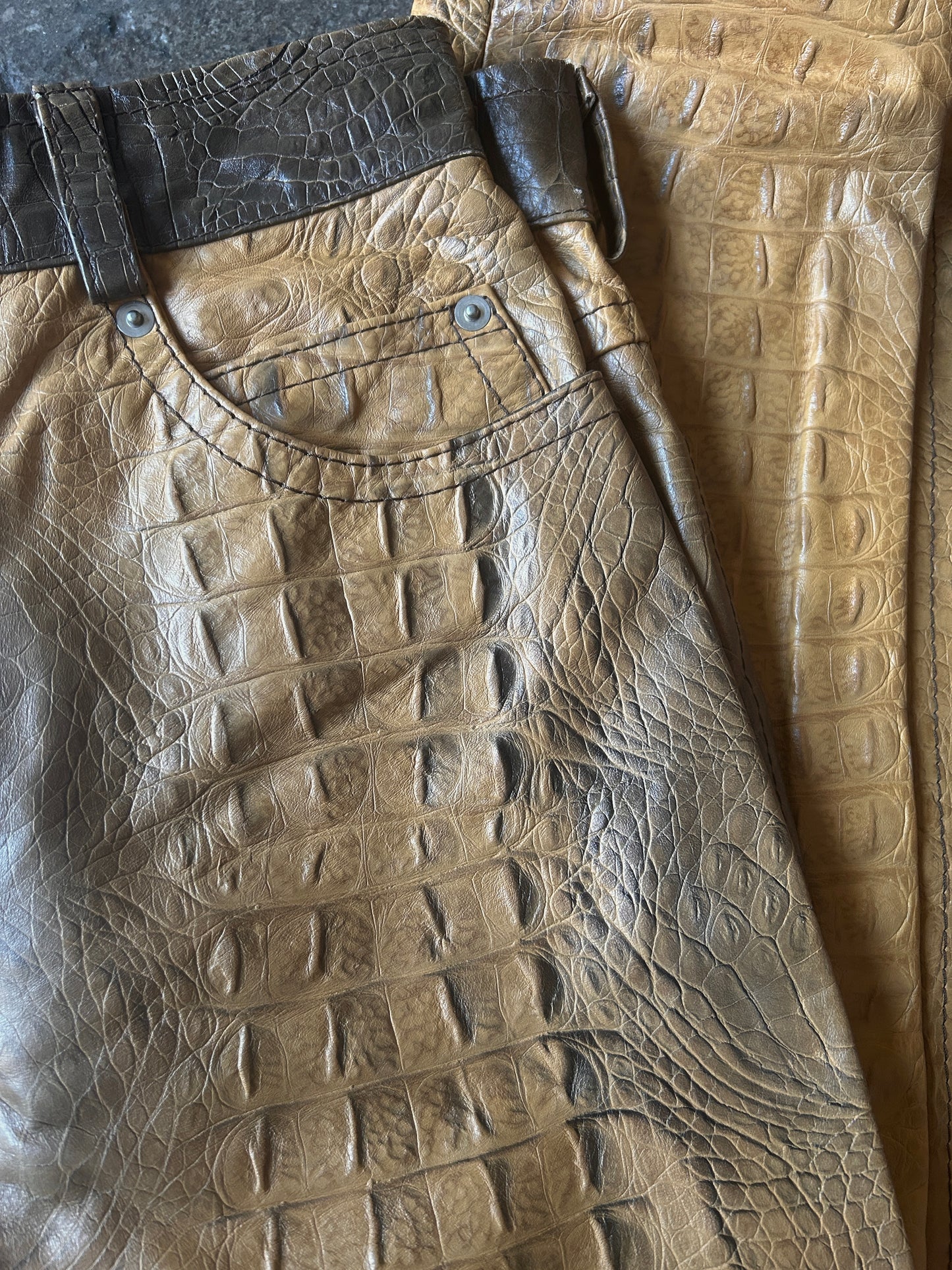 gianfranco ferre croc embossed leather pants