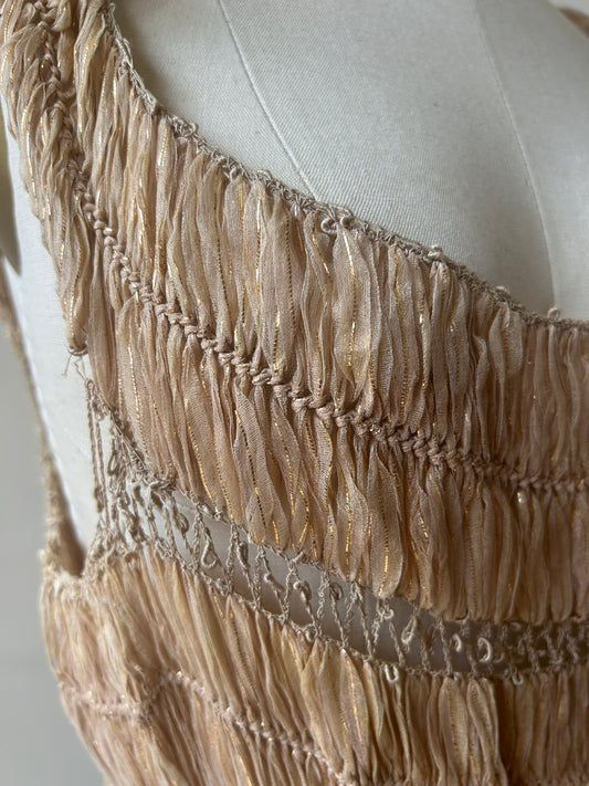 1940s  raffia metallic full skirt midi dress