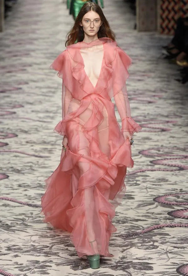 gucci ss 2016 pink silk ruffle dress