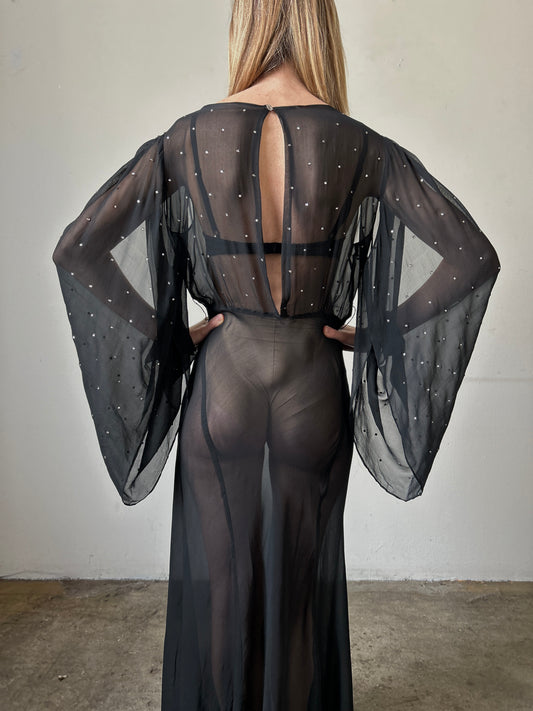 1930s rhinestone silk chiffon gown