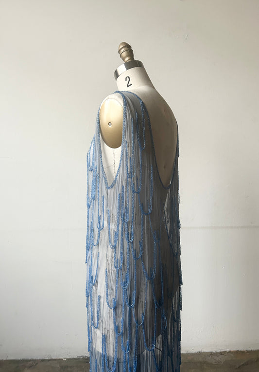 1920s periwinkle glass bead dress