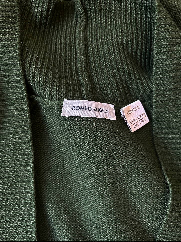 romeo gigli cashmere forest green deep v sweater dress