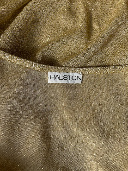 1970s halston lamé one shoulder dress