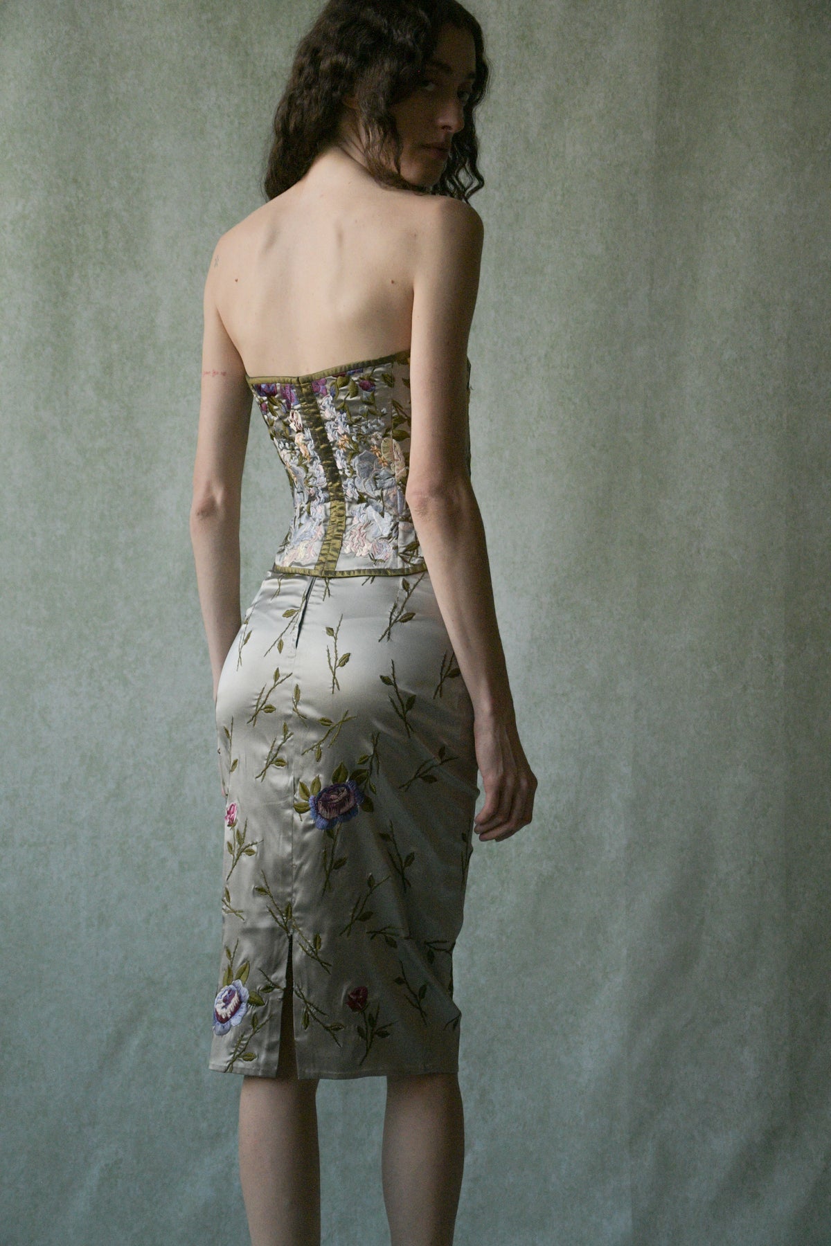 floral embroidered silk set