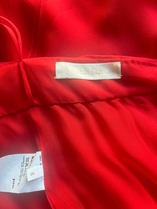 valentino ss 2007 red silk plisse halter dress with train