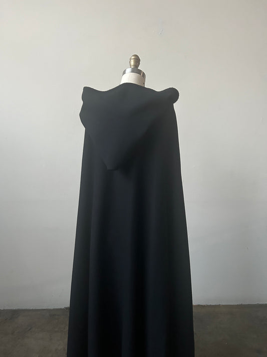 1972 halston resort black wool hooded cape coat