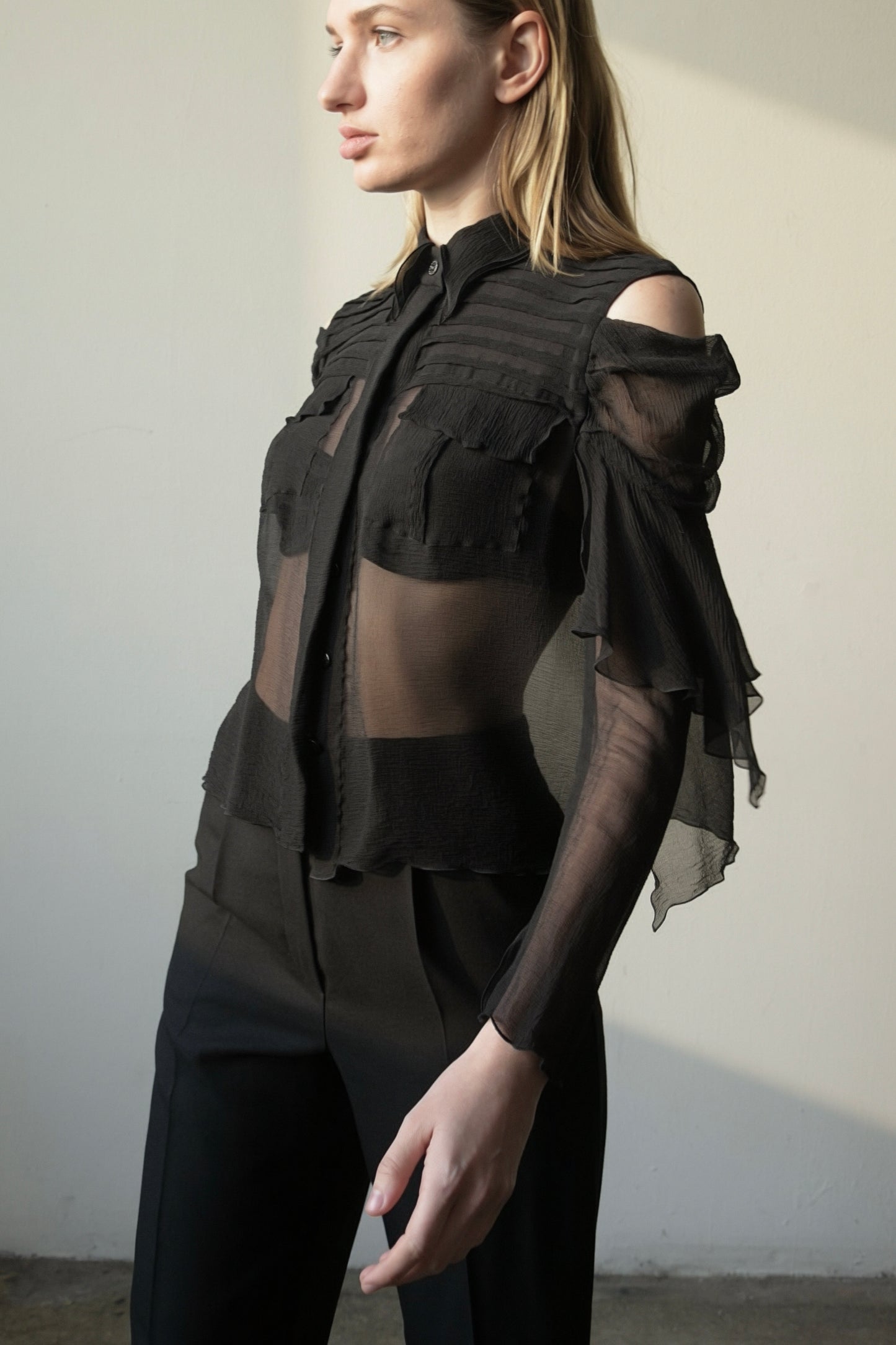 chanel black silk chiffon blouse