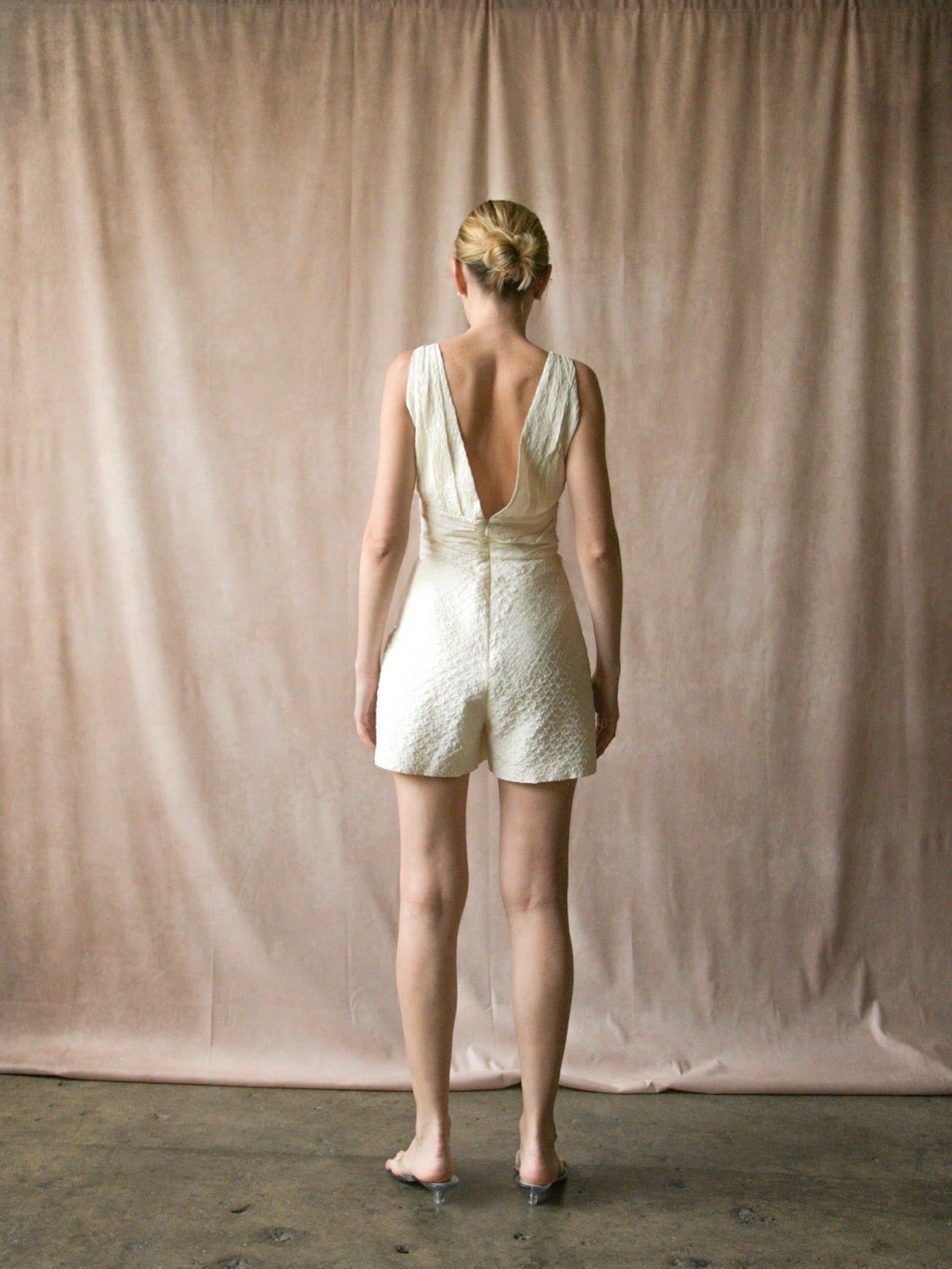 christian dior white contrast textured romper jumpsuit