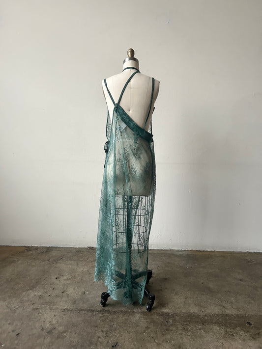 yohji yamamoto y's 2018 green lace wrap dress