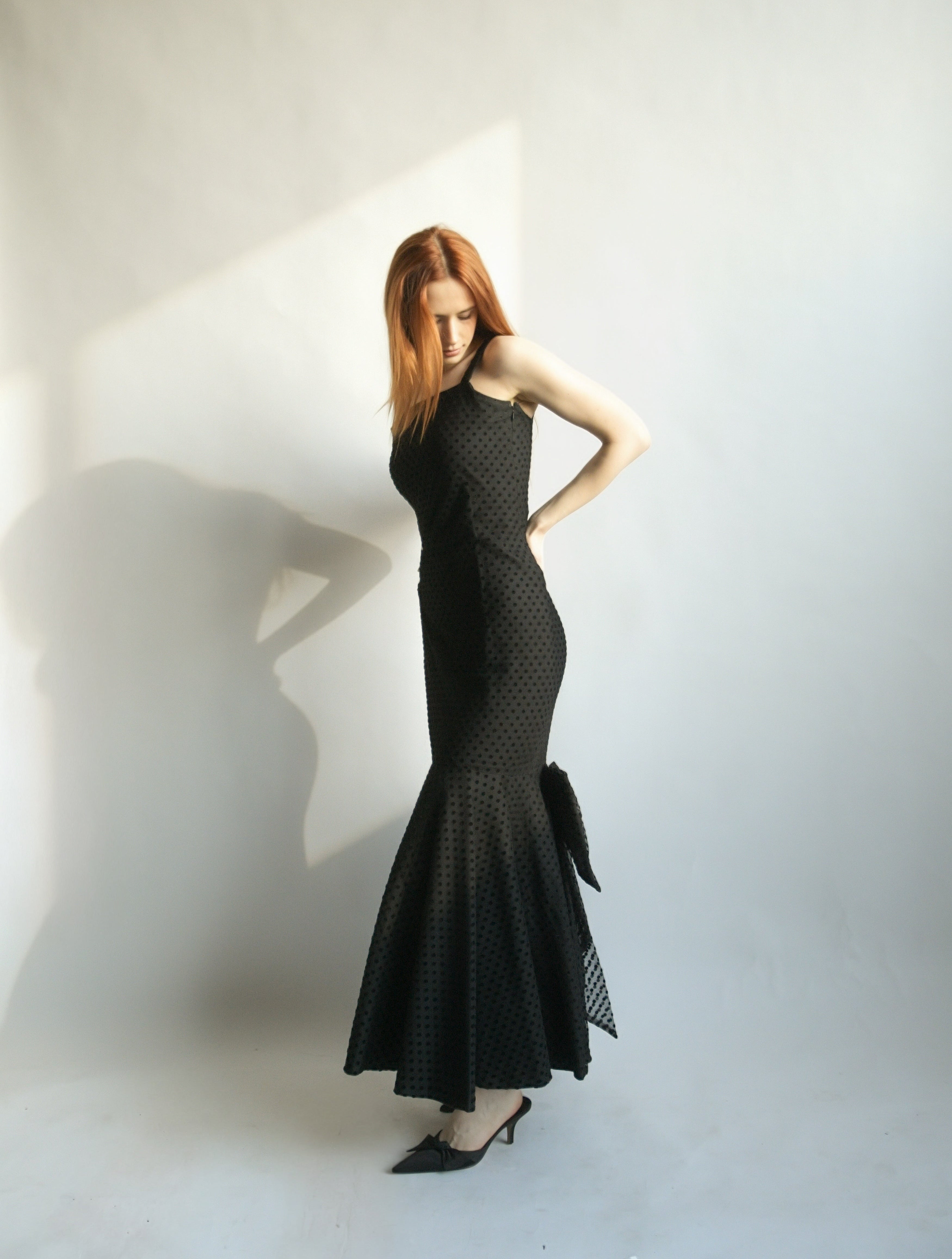 christian dior black polka dot mermaid dress – persephone vintage