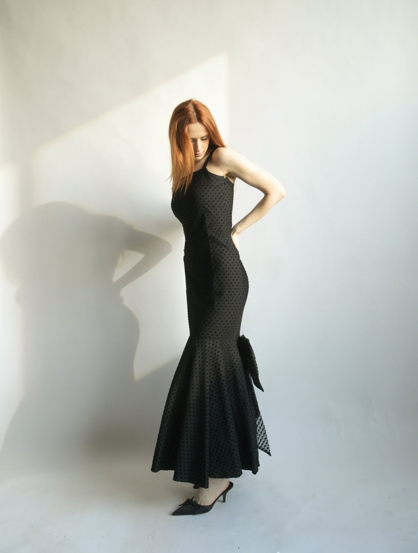 christian dior black polka dot mermaid dress