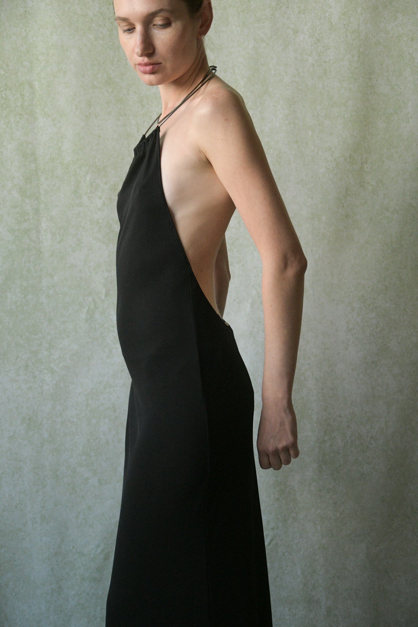 cerruti arte 1881 fw 1996 black halter dress with metal ring collar
