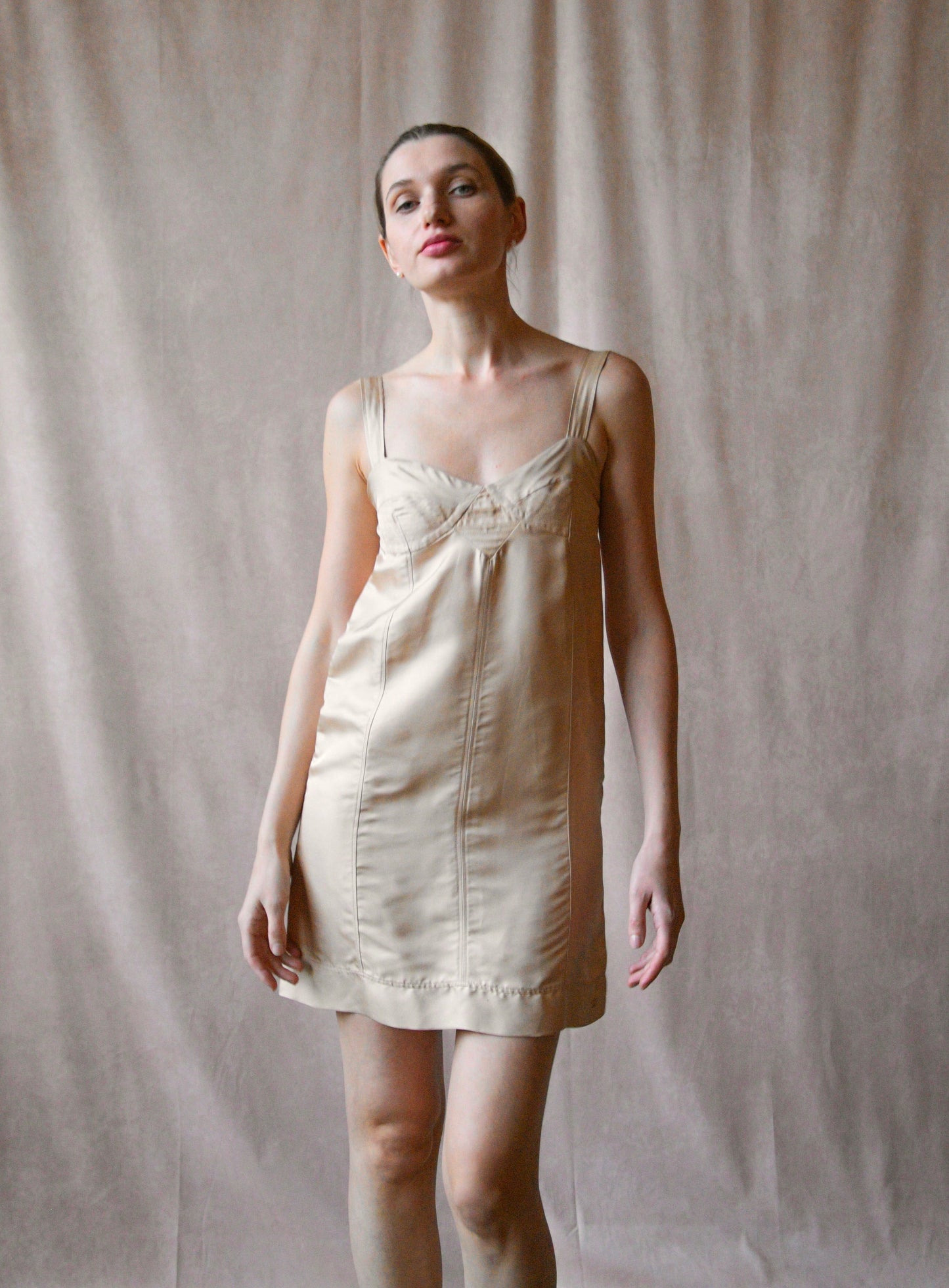 chanel pale pink silk mini dress