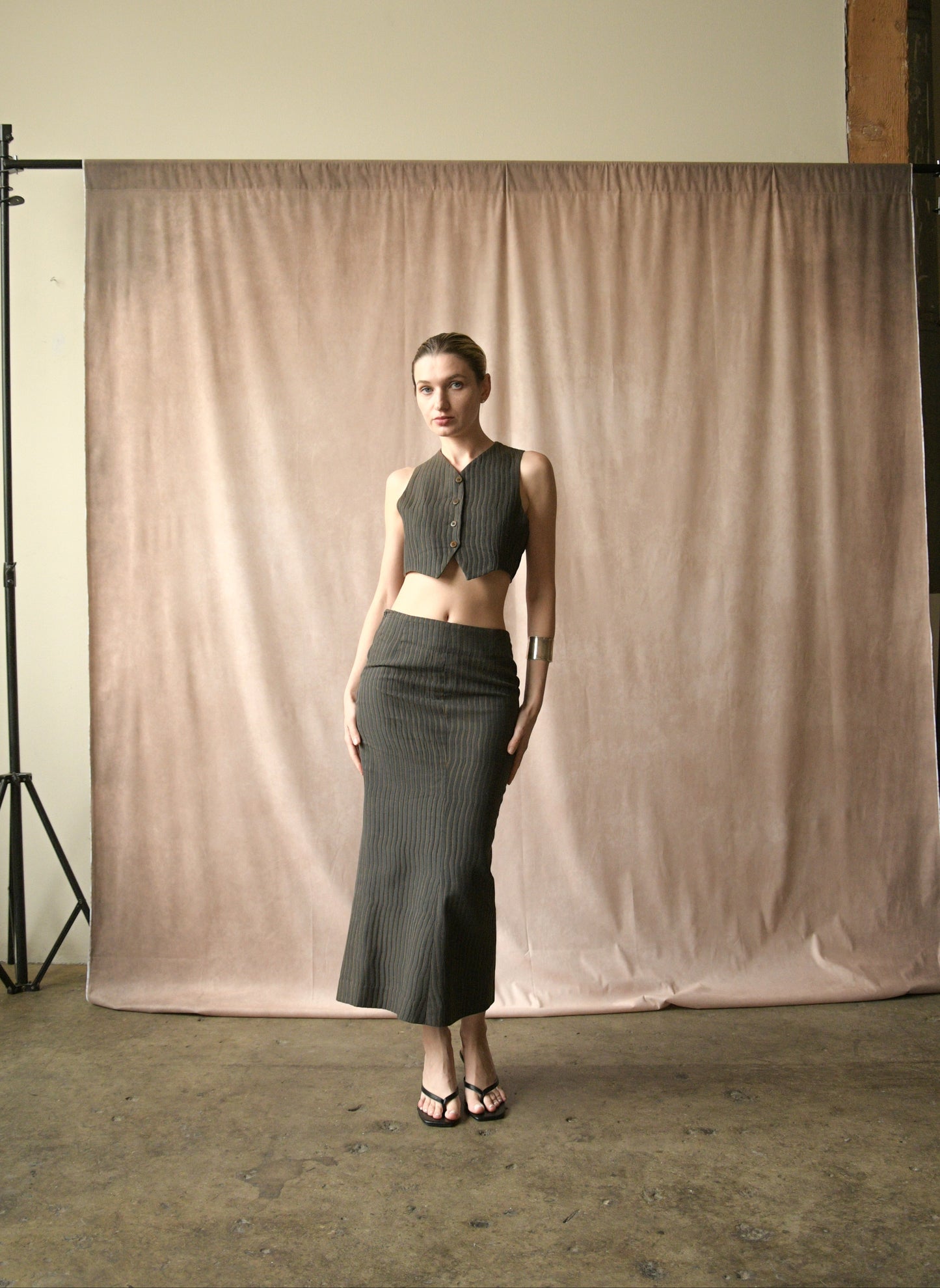 custom cropped three piece skirt suit (romeo gigli)