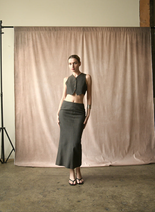 custom cropped three piece skirt suit (romeo gigli)