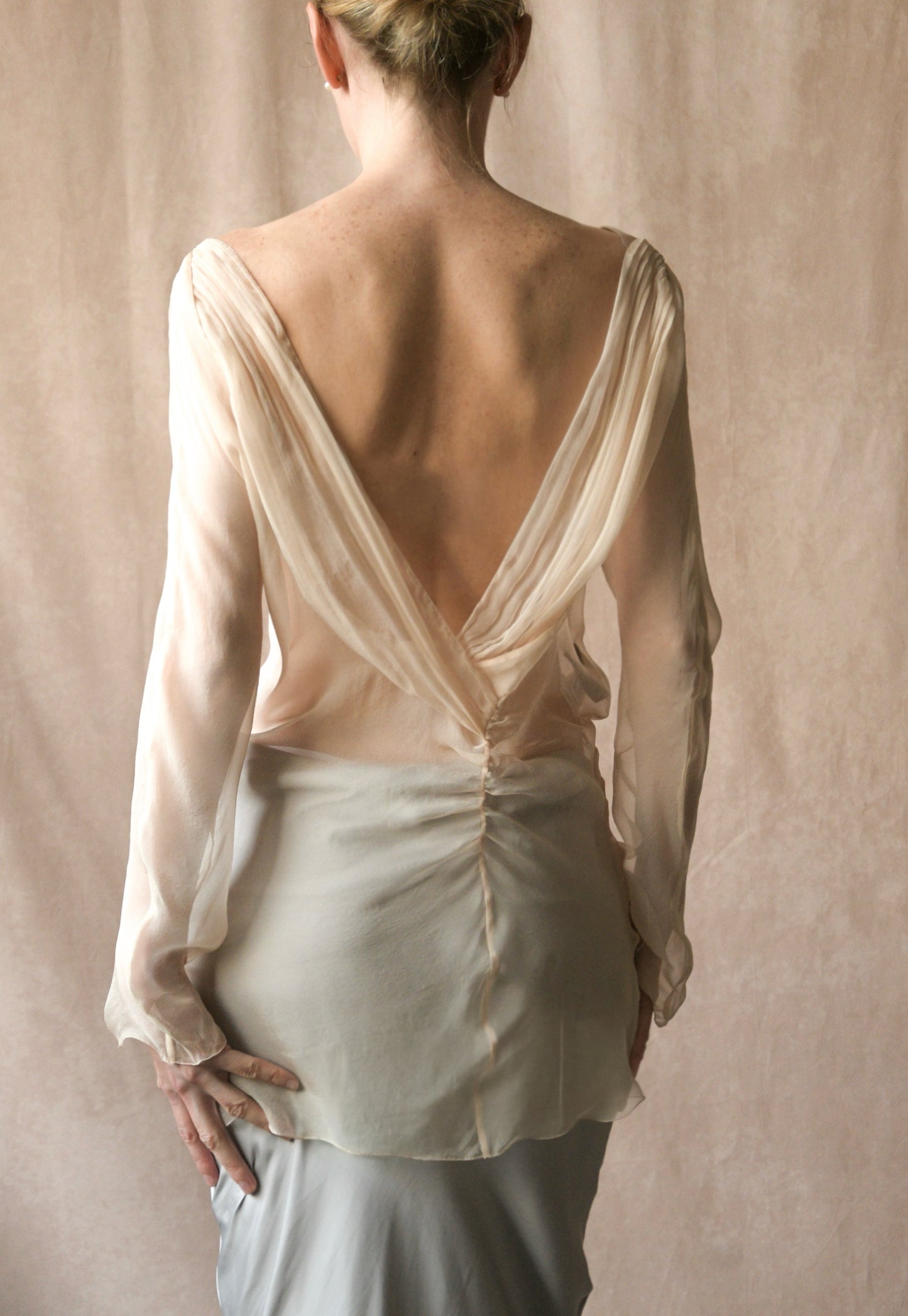 alberta ferretti sheer silk open back tunic / mini dress