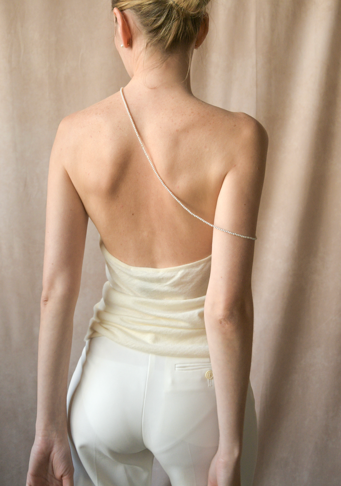 ralph lauren collection white cashmere pearl strap top