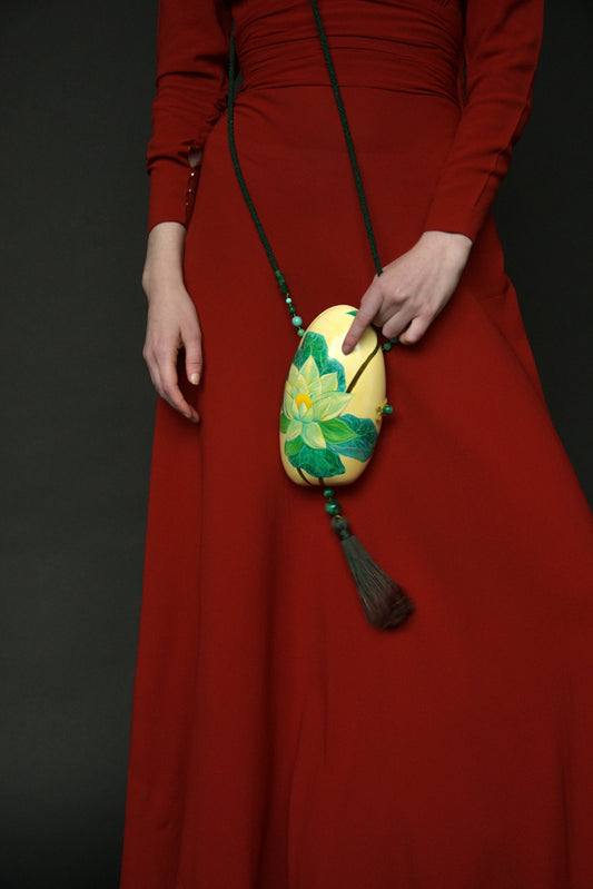 hand painted lotus flower tassel purse