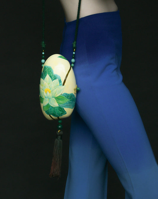 hand painted lotus flower tassel purse