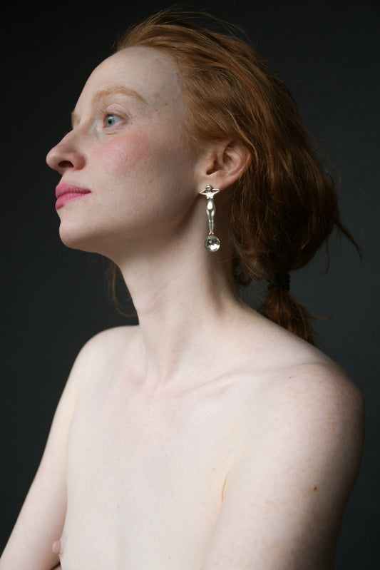 silver female figure earrings