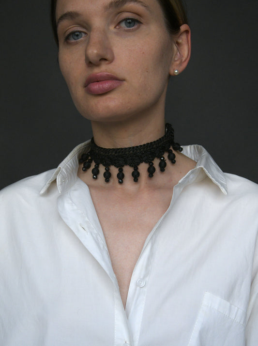 1960s yves saint laurent  black beaded rope choker