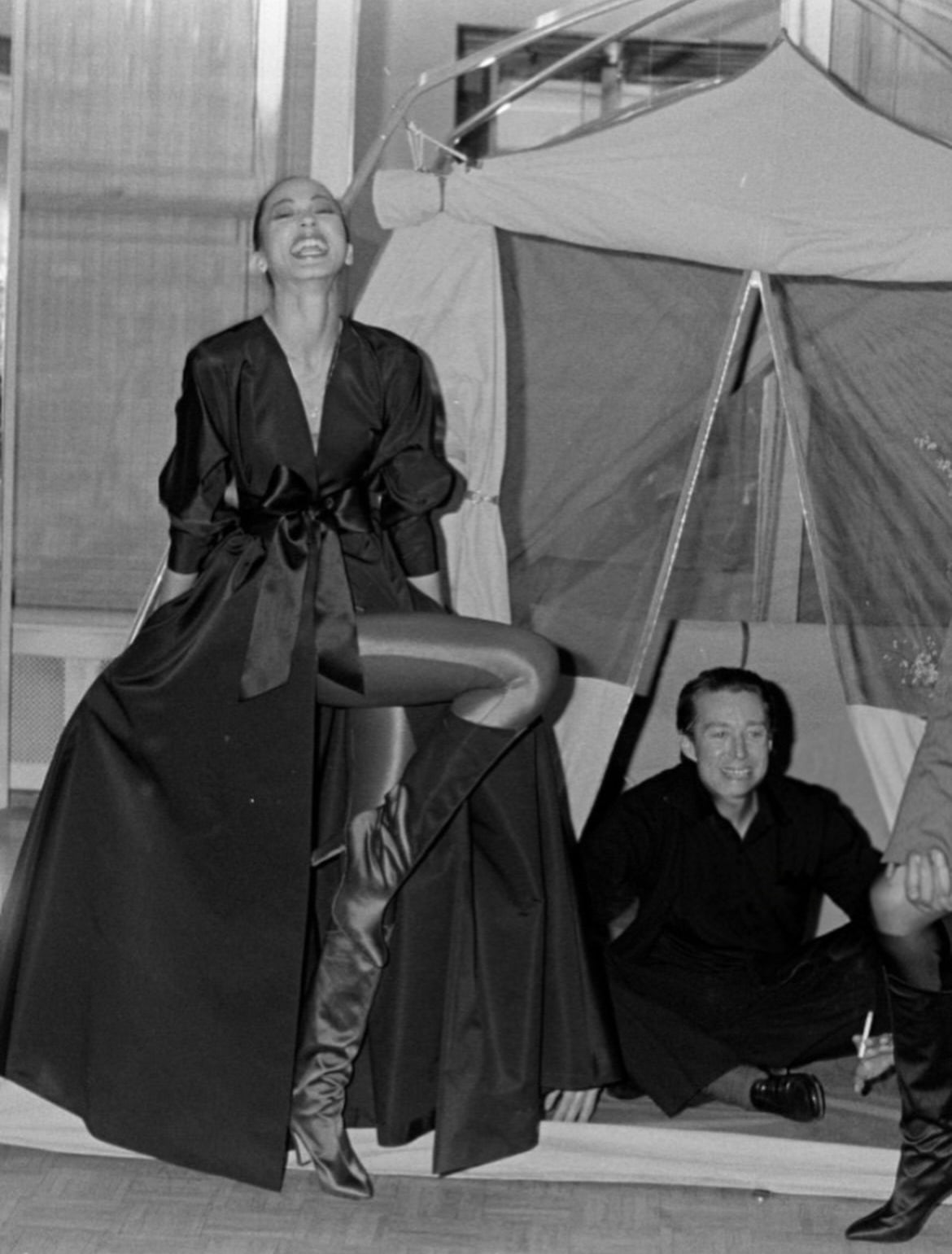 1977 halston black taffeta dot wrap gown
