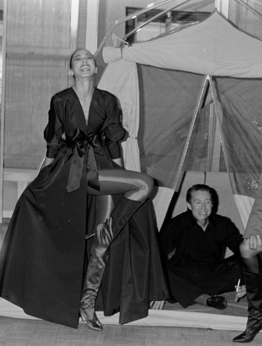 1977 halston black taffeta dot wrap gown