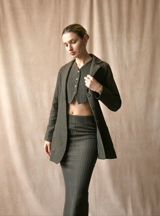 custom cropped three piece skirt suit (romeo gigli)