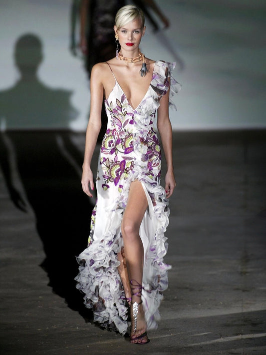 emanuel ungaro by giambattista valli spring 2003 silk ruffle dress