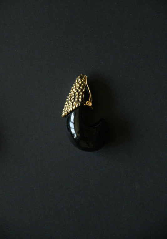 black oversized sculptural horn earrings