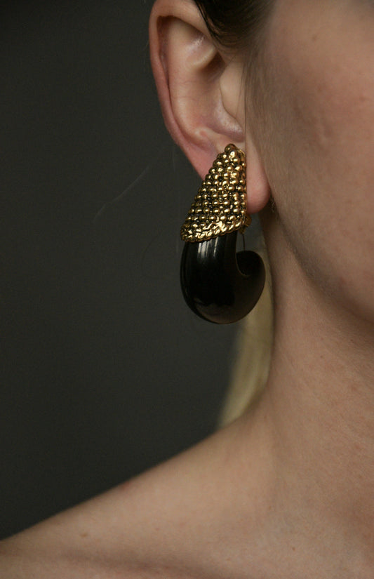 black oversized sculptural horn earrings