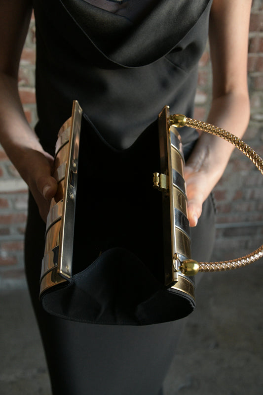 midcentury mixed metal cylinder purse