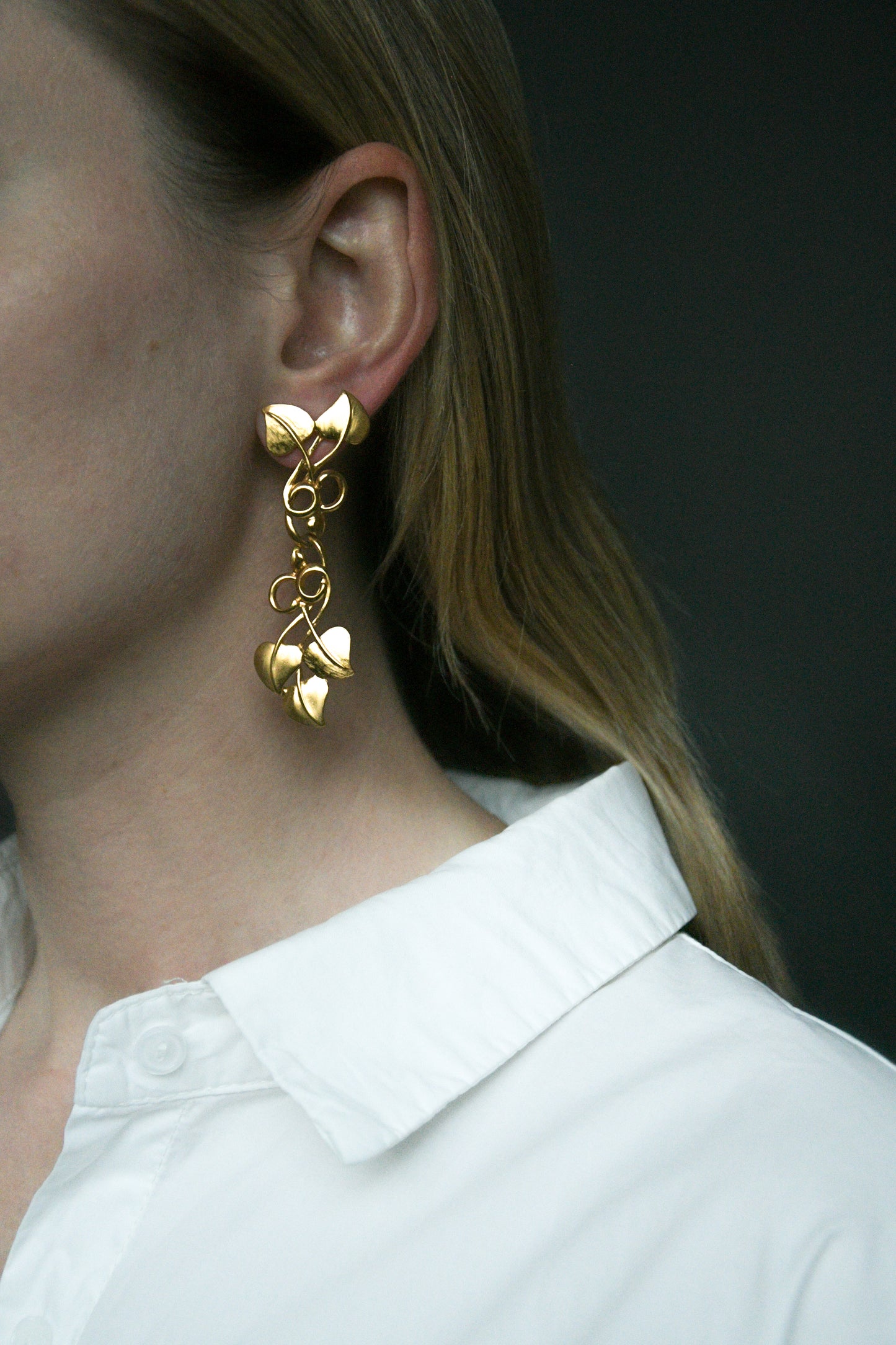 gold leaf vine earrings