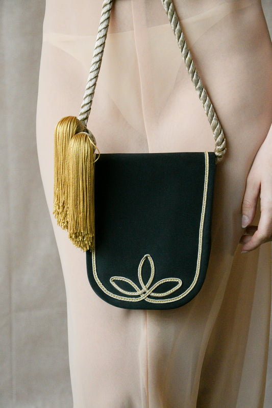 guy laroche black rope and tassel purse