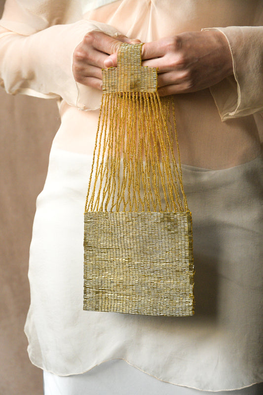 gold antique beaded purse
