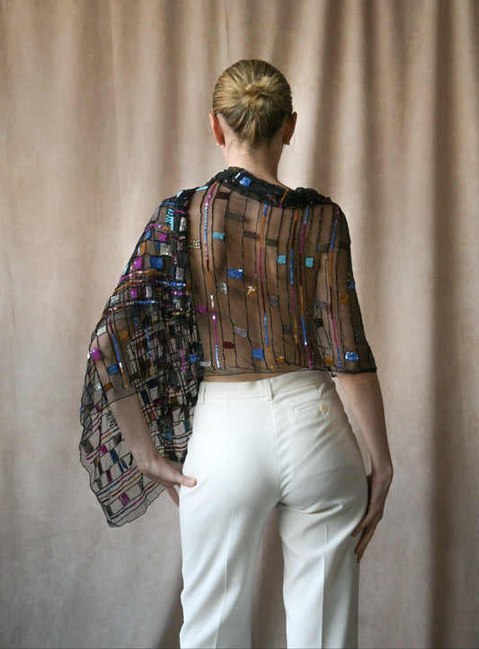 giorgio armani black sequin and bead embellished shawl